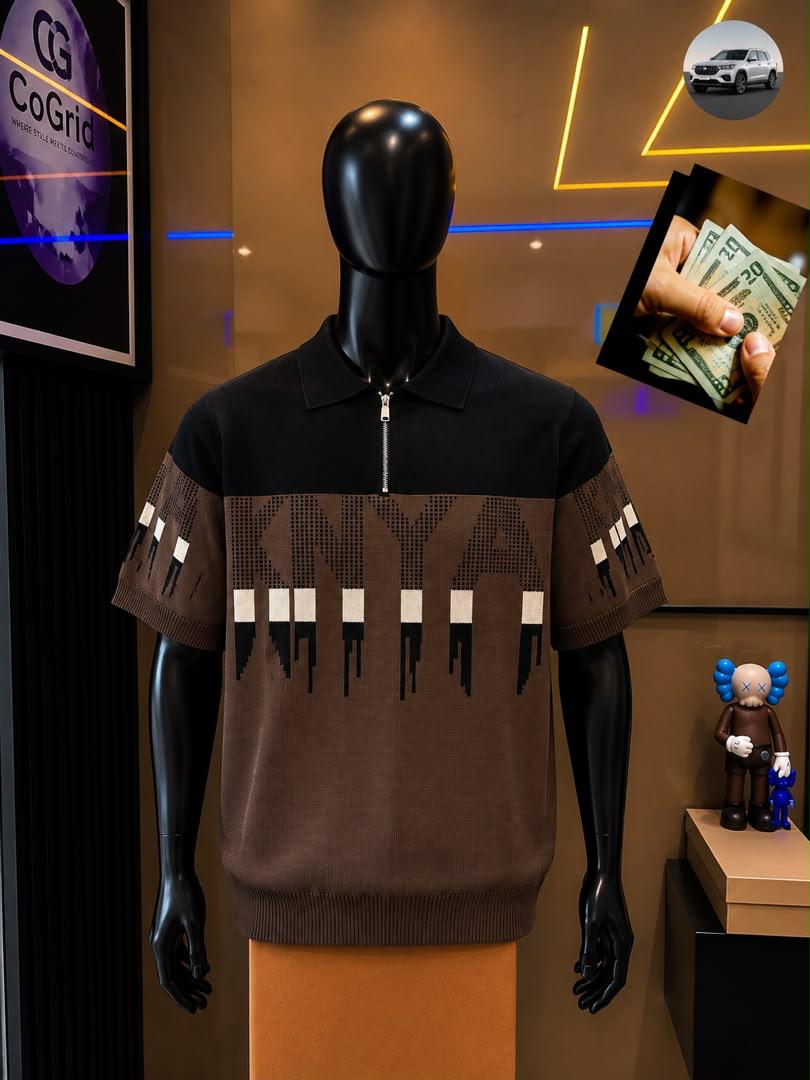 KNYA Drip Knit Polo Shirt - Black & Brown Colorblock Quarter Zip