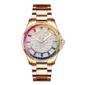 Luxury Designer-Inspired Style Women's Mechanical Watch with Colorful Square Diamonds Stainless Steel Case Bracelet FashionGIFT