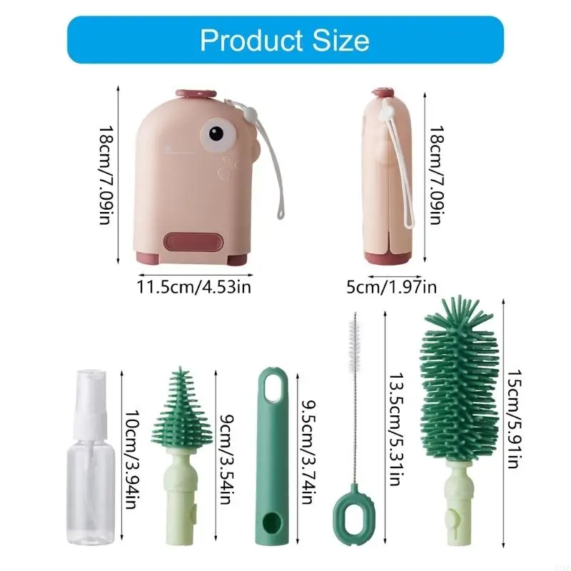 6 In 1 Baby Bottle Brush Set With Silicone Cleaning Tool And Drying Rack For Infant Feeding Accessories Travel - Image 6