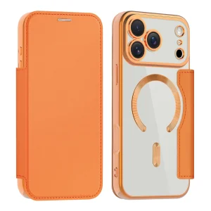 Luxury Transparent Flip Leather Wallet Magnetic Phone Case For iPhone 15 16 17 18 Pro Max 14 13 12 11 Card Bag For Magsafe Cover