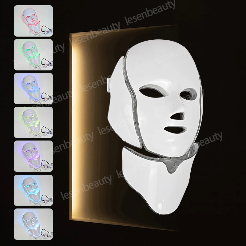 LED Facial Mask 7 Color Photon Therapy Mask Acne Treatment for Neck Anti-Wrinkle Skin Regeneration Whitening LED Beauty Mask