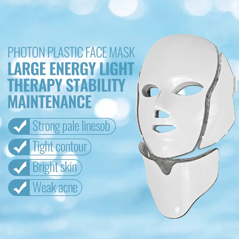 LED Facial Mask 7 Color Photon Therapy Mask Acne Treatment for Neck Anti-Wrinkle Skin Regeneration Whitening LED Beauty Mask - Image 2