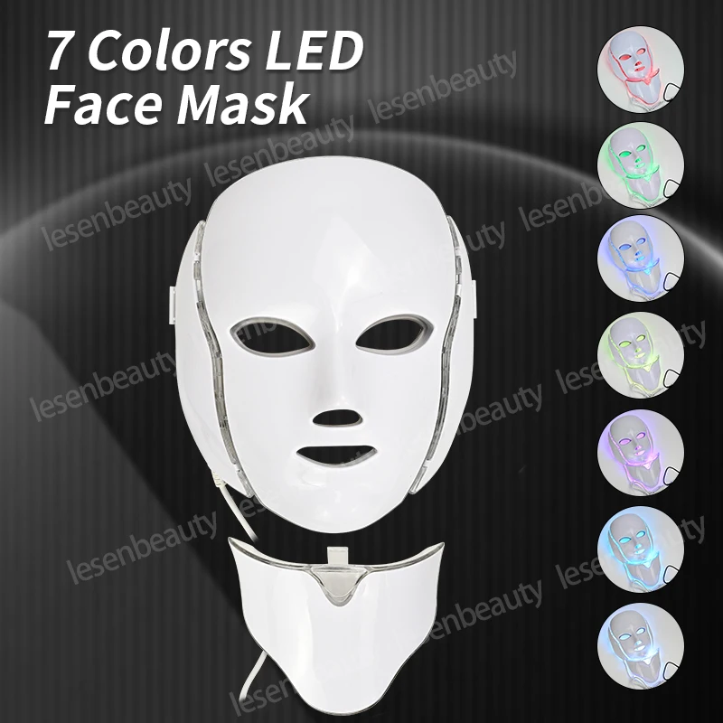 LED Facial Mask 7 Color Photon Therapy Mask Acne Treatment for Neck Anti-Wrinkle Skin Regeneration Whitening LED Beauty Mask - Image 3