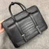 Men's Genuine Crocodile Skin Briefcase 16 Inch Business Laptop Bag Alligator Leather Handbag Luxury Tote Shoulder Bag Black
