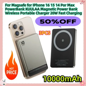 For Magsafe for IPhone 16 15 14 Por Max PowerBank KUULAA Magnetic Power Bank 10000Ah Wireless Portable Charger 20W Fast Charging