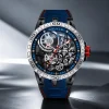 OBLVLO Men's Luxury Automatic Mechanical Watch – Skeleton Dial, Stylish Military-Inspired Design, Waterproof Rubber Strap