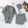 Somenie Baby Girls 4Pcs Solid Clothes Set Cardigan Sling Romper Hat Swaddle Blanket Newborn Infant Daily Outfit