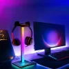 RGB Headphone Stand with Sound Activated Light, Headset Holder with Glowing Storage Base, Gaming Desk Accessory for Mic Pickup