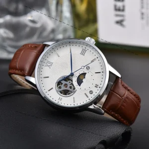 Men's Business Automatic Mechanical Watch: Three-Hand, Date Display, Roman Numerals, Skeleton Design, Vintage-Inspired Luxury Wa