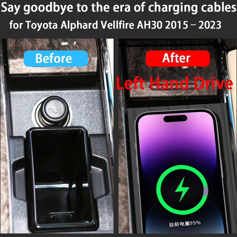 for Toyota Alphard Vellfire AH30 2015–2023 Center Console Storage Wireless Mobile Phone Charger 18W iPhone Magsafe Fast Charging - Image 2